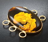 Звено браслета с резным янтарем 13,37 карата