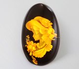 Звено браслета с резным янтарем 13,37 карата