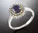 Серебряное кольцо с насыщенно-синим и разноцветными сапфирами бриллиантовой огранки