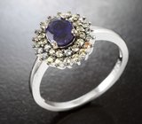 Серебряное кольцо с насыщенно-синим и разноцветными сапфирами бриллиантовой огранки