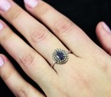 Серебряное кольцо с насыщенно-синим и разноцветными сапфирами бриллиантовой огранки