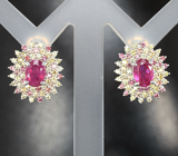 Праздничные серебряные серьги с розовыми и разноцветными сапфирами бриллиантовой огранки