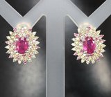 Праздничные серебряные серьги с розовыми и разноцветными сапфирами бриллиантовой огранки