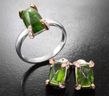 Комплект с уральскими диопсидами 7,36 карата и аметистами Серебро 925