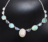 Колье с кристаллическими эфиопскими опалами 16,49 карата и лунным камнем 9,63 карата