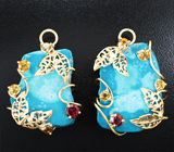 Подвесы для серег со слайсами арманяской бирюзы 47,87 карата и гранатами Золото