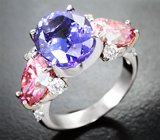 Кольцо с топовым танзанитом 6,46 карата, розовыми 3,92 карата и бесцветными муассанитами 0,6 карата
