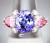Кольцо с топовым танзанитом 6,46 карата, розовыми 3,92 карата и бесцветными муассанитами 0,6 карата