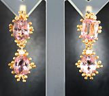 Золотые серьги с яркими падпараджа турмалинами 7,91 карата и бриллиантами Золото