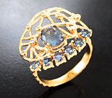 Золотое кольцо с превосходным уральским александритом 1,02 карата, синими гранатами с александритовым эффектом и бриллиантами