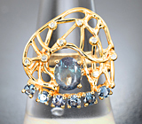 Золотое кольцо с превосходным уральским александритом 1,02 карата, синими гранатами с александритовым эффектом и бриллиантами Золото