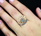 Золотое кольцо с превосходным уральским александритом 1,02 карата, синими гранатами с александритовым эффектом и бриллиантами