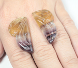 Крупная пара резных полихромных флюоритов 59,96 карата 