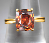 Золотое кольцо с чистейшим крупным оранжевым цирконом 4,04 карата