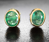 Золотые пусеты с насыщенными уральскими изумрудами 1,3 карата Золото