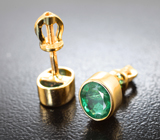 Золотые пусеты с насыщенными уральскими изумрудами 1,3 карата Золото