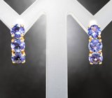 Золотые серьги с яркими насыщенными танзанитами высокой чистоты 2,87 карата