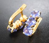 Золотые серьги с яркими насыщенными танзанитами высокой чистоты 2,87 карата Золото