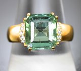 Золотое кольцо с крупным "неоновым" полихромным турмалином 5,28 карата и бриллиантами Золото