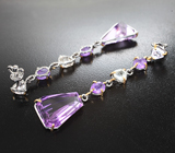 Серьги с аметистами авторской огранки 13,72 карата, хакманитами и сапфирами авторской огранки Серебро 925