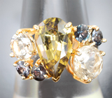 Кольцо с фенакитами 1,98 карата, синхалитом и сапфирами со сменой цвета 