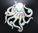 Кулон с крупной морской жемчужиной барокко 43,75 карата, изумрудами, цирконами и апатитами Серебро 925