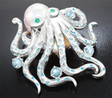 Кулон с крупной морской жемчужиной барокко 43,75 карата, изумрудами, цирконами и апатитами Серебро 925