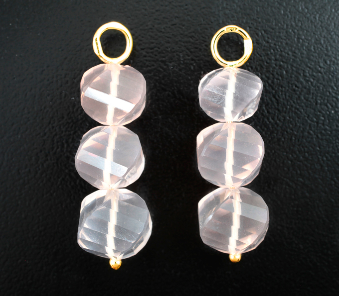 Массивные золотые подвесы для серег с розовым кварцем авторской огранки 35,69 карата