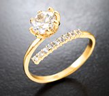 Золотое кольцо с чистейшим бесцветным цирконом 1,52 карата и лейкосапфирами