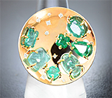 Золотое кольцо с яркими уральскими изумрудами различных форм и огранок 5,5 карата, и бриллиантами Золото