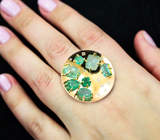 Золотое кольцо с яркими уральскими изумрудами различных форм и огранок 5,5 карата, и бриллиантами Золото