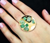 Золотое кольцо с яркими уральскими изумрудами различных форм и огранок 5,5 карата, и бриллиантами