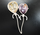 Брошь с аметрином с гетитом 37,77 карата, рутиловым кварцем 56,47 карата и лейкосапфирами Серебро 925