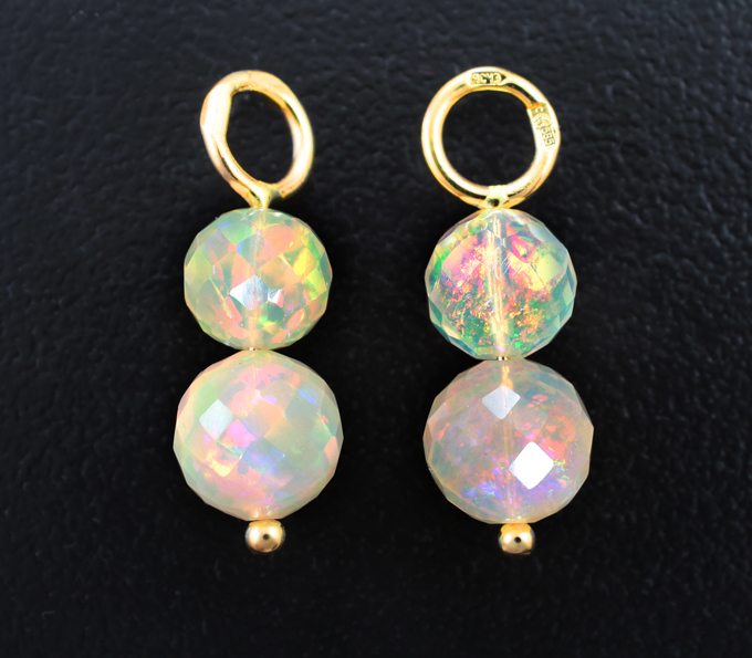 Золотые подвесы для серег с ограненными сферами эфиопских опалов 5,15 карата