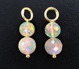 Золотые подвесы для серег с ограненными сферами эфиопских опалов 5,15 карата