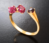 Золотое кольцо с насыщенной рубиновой и ярими "неоновыми" шпинелями 1,2 карата