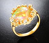 Золотое кольцо с роскошным опалом 3,46 карата и бесцветными цирконами