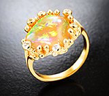 Золотое кольцо с роскошным опалом 3,46 карата и бесцветными цирконами