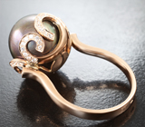 Кольцо с крупной цветной морской жемчужиной 17,81 карата и лейкосапфирами Золото