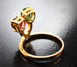 Золотое кольцо с яркими "неоновыми" турмалинами 1,63 карата и лейкосапфирами Золото