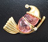 Новогодний золотой кулон с розовым турмалином 8,5 карата и бриллиантами Золото