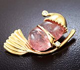 Новогодний золотой кулон с розовым турмалином 8,5 карата и бриллиантами Золото