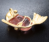 Новогодний золотой кулон с розовым турмалином 8,5 карата и бриллиантами