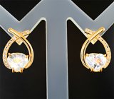 Золотые серьги с ограненным цейлонским лунным камнем 2,67 карата и лейкосапфирами