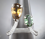 Золотое кольцо с турмалинами 2,79 карата и лейкосапфирами Золото