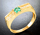 Золотое кольцо с ярким "неоновым" уральским изумрудом 0,19 карата и бриллиантами высоких характеристик