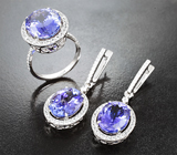 Комплект с танзанитами 19,32 карата и бесцветными цирконами Золото