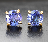 Золотые пусеты с ярко-синими танзанитами 1,13 карата Золото