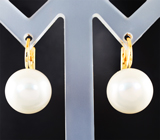 Золотые серьги с крупным морским жемчугом кремово-розового люстра 22,23 карата Золото