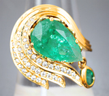 Массивное кольцо с крупным ярким уральским изумрудом 4,17 карата и бриллиантами Золото